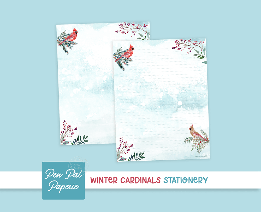 Winter Cardinals Printable Stationery