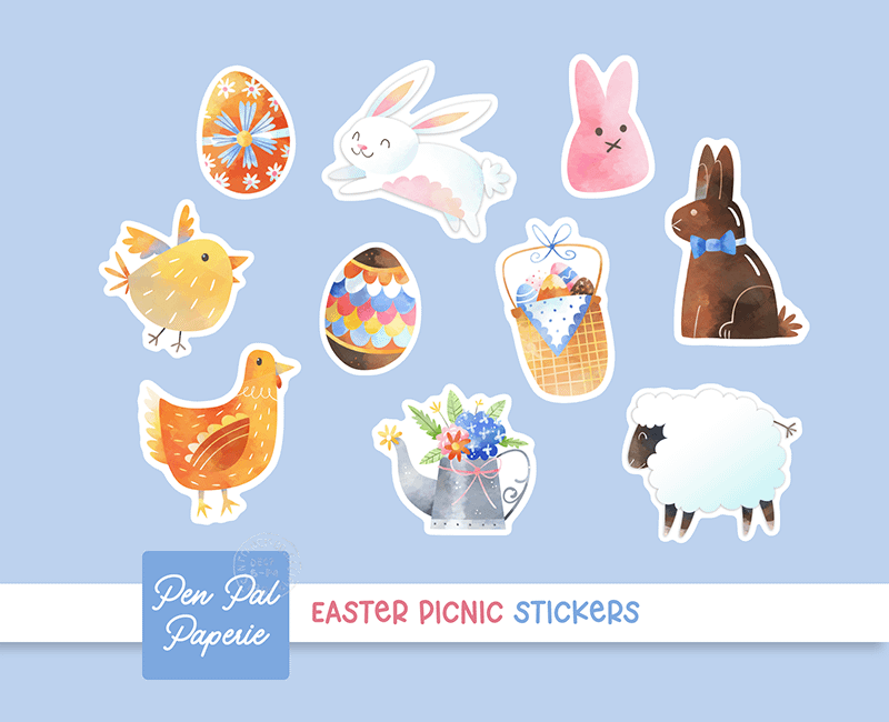 Easter Picnic Stickers | Set of 20