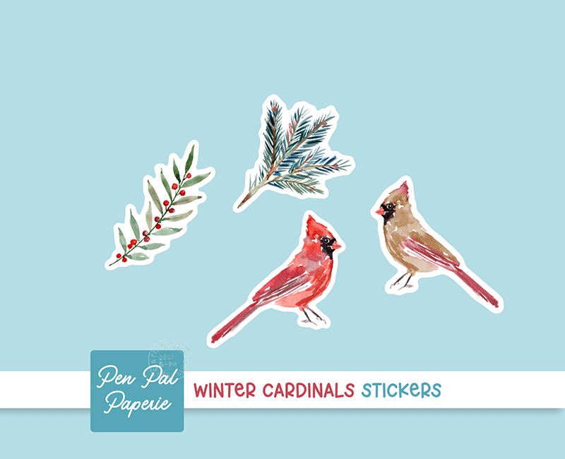Winter Cardinals Stickers | Set of 20