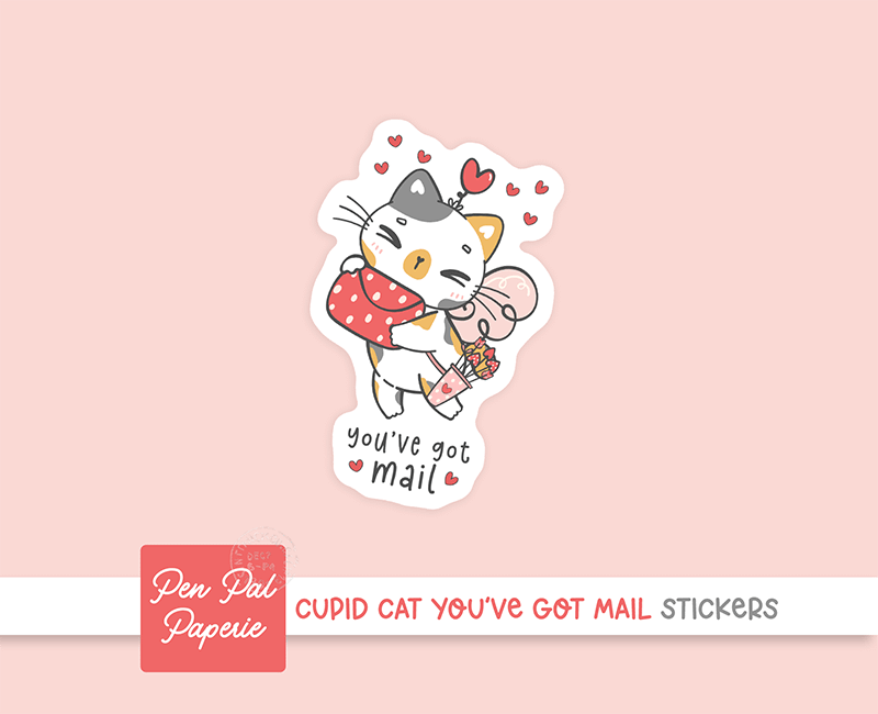 Cupid Cat You've Got Mail Stickers | Set of 20