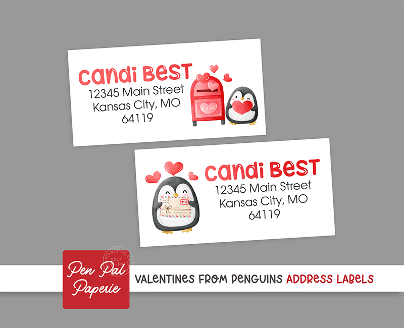 Valentines From Penguins Address Labels