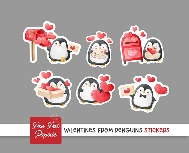 Valentines From Penguins Stickers | Set of 24