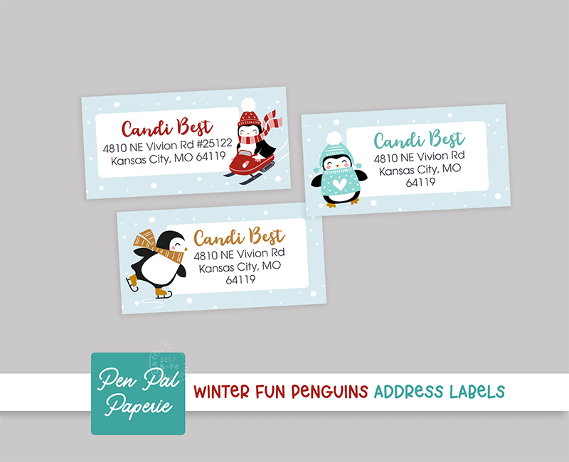 Winter Fun Penguins Address Labels