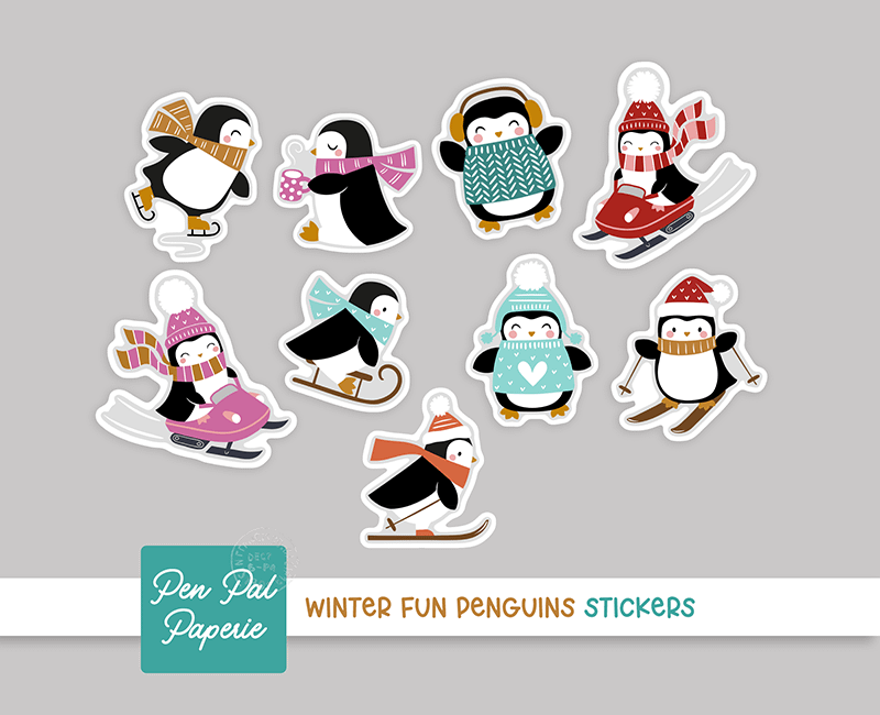 Winter Fun Penguins Stickers | Set of 27